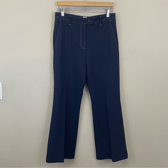 STINE GOYA Midnight‎ Blue Bob Heavy Woven Flare Cropped Dressy Pants Size Medium - Picture 2 of 9